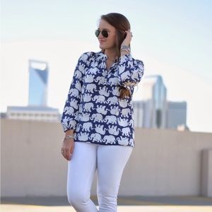 Navy Blue Tusk In The Sun Elephant Elsa Top